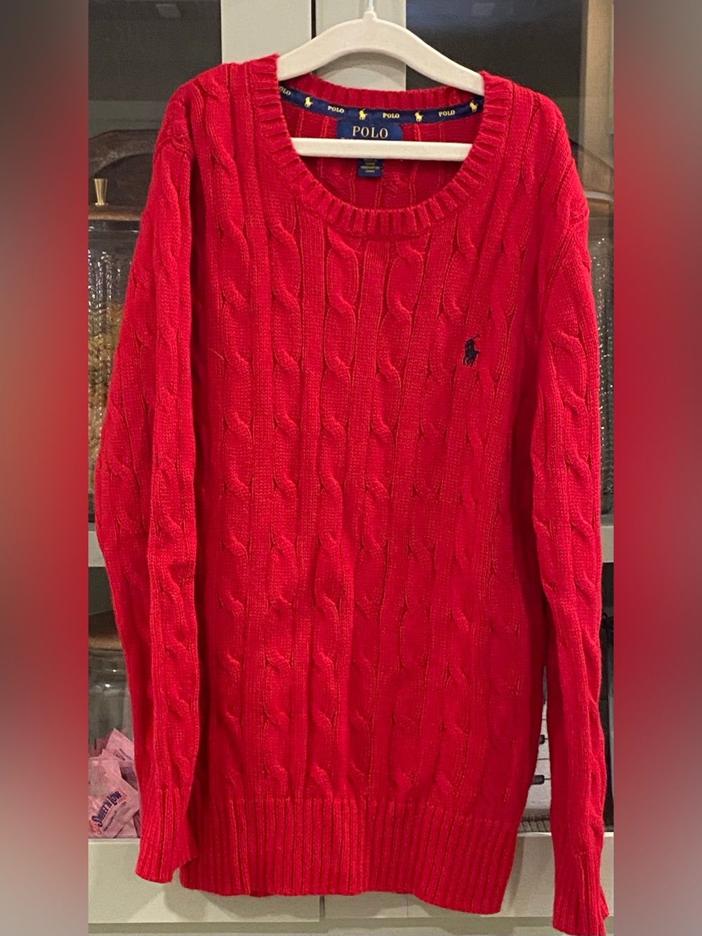 Polo by Ralph Lauren Bright Red Cable-Knit Crewneck Sweater